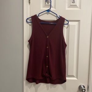 Maroon front tie button-up tank top